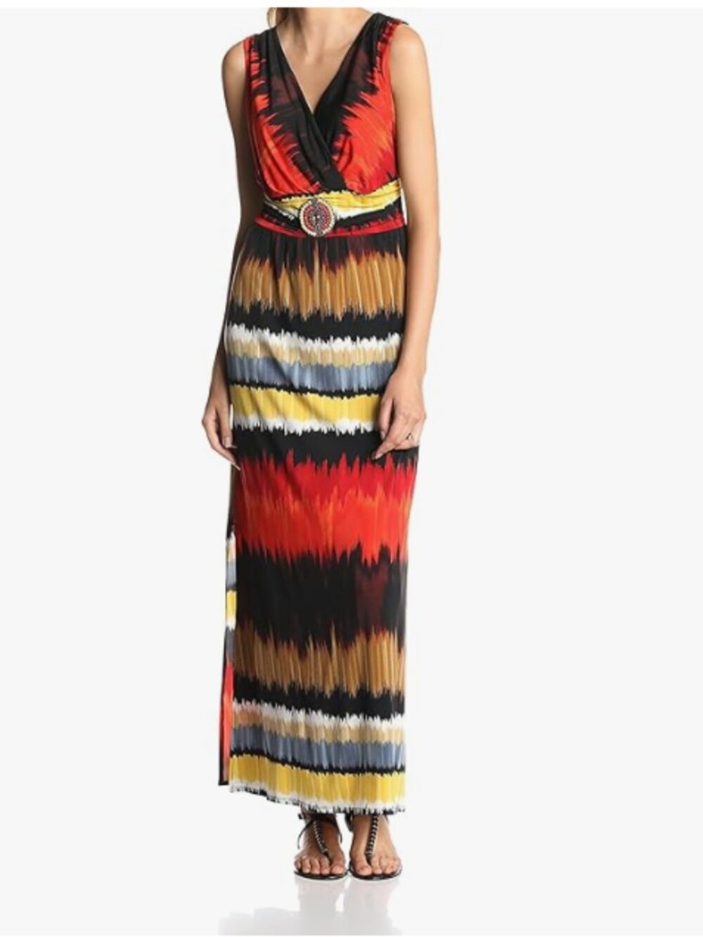 NEW Sangria Women's Sleeveless Waist Embellishment Maxi Dress, Brown/Red, 10